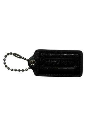 Coach Black Leather Embossed Key Tag with Ball Chain